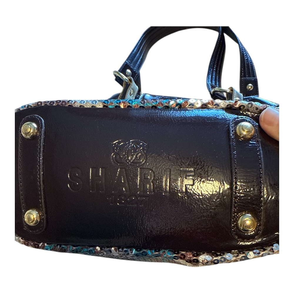 Sharif Sequin Leather Shoulder Bag Brown Teal Tassel Hobo - Picture 2 of 6